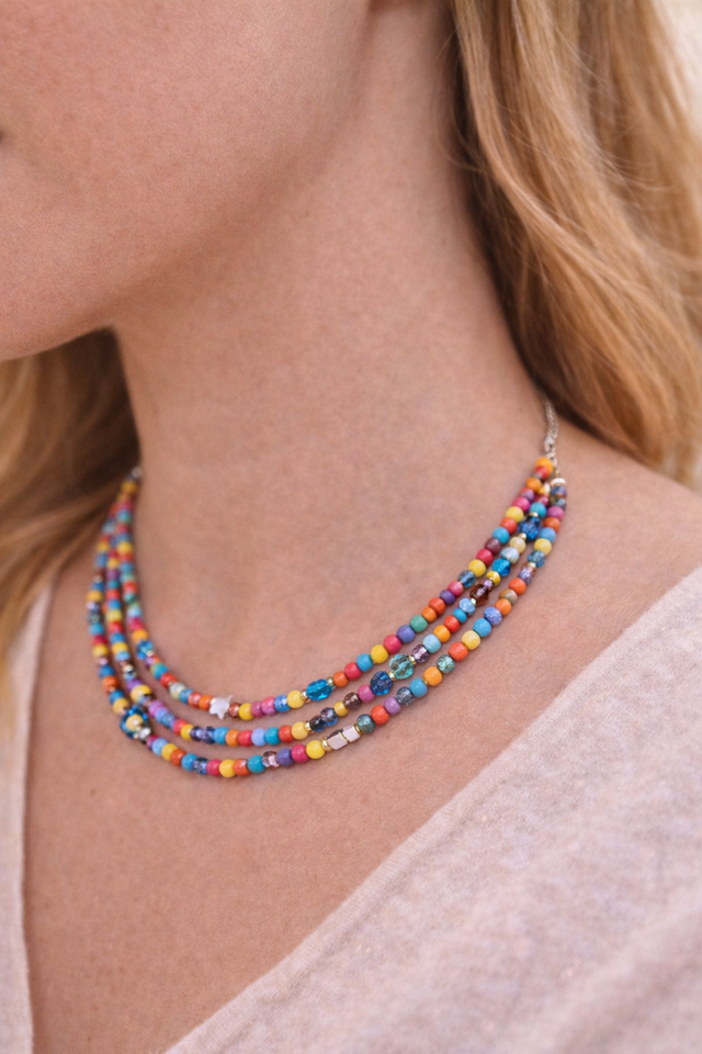 3 Row Multi Colour Bead Necklace