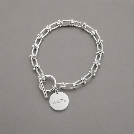 Miss Dee Silver T Bar Disc Bracelet