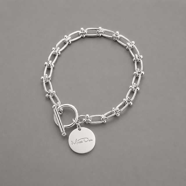 Miss Dee Silver T Bar Disc Bracelet