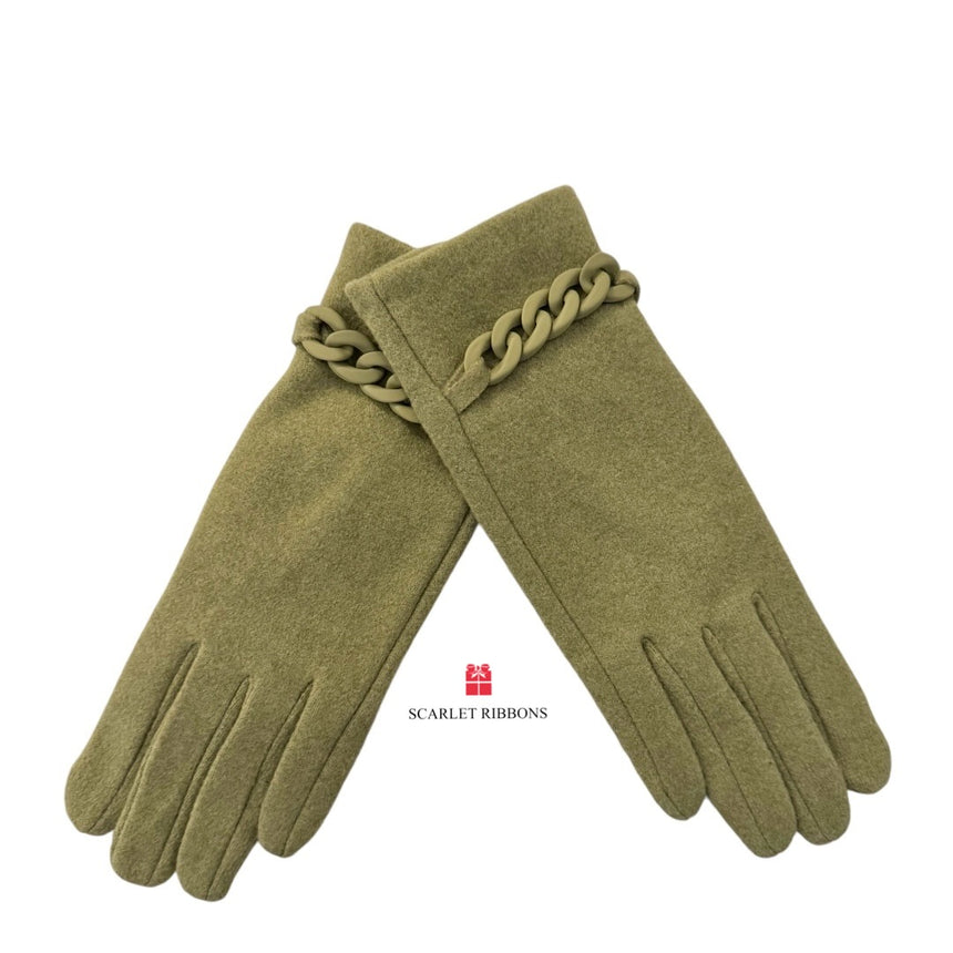 Green Gloves with Chain Detail