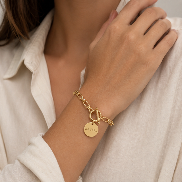 Miss Dee Gold T Bar Disc Bracelet