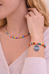 Multi Colour Bead Bracelet Silver