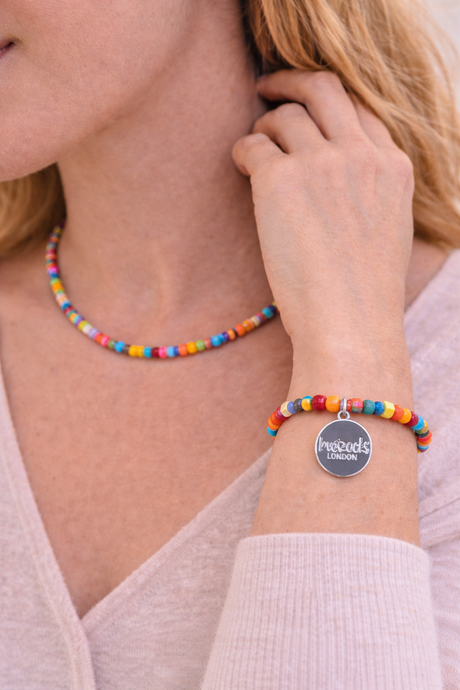 Multi Colour Bead Bracelet Silver