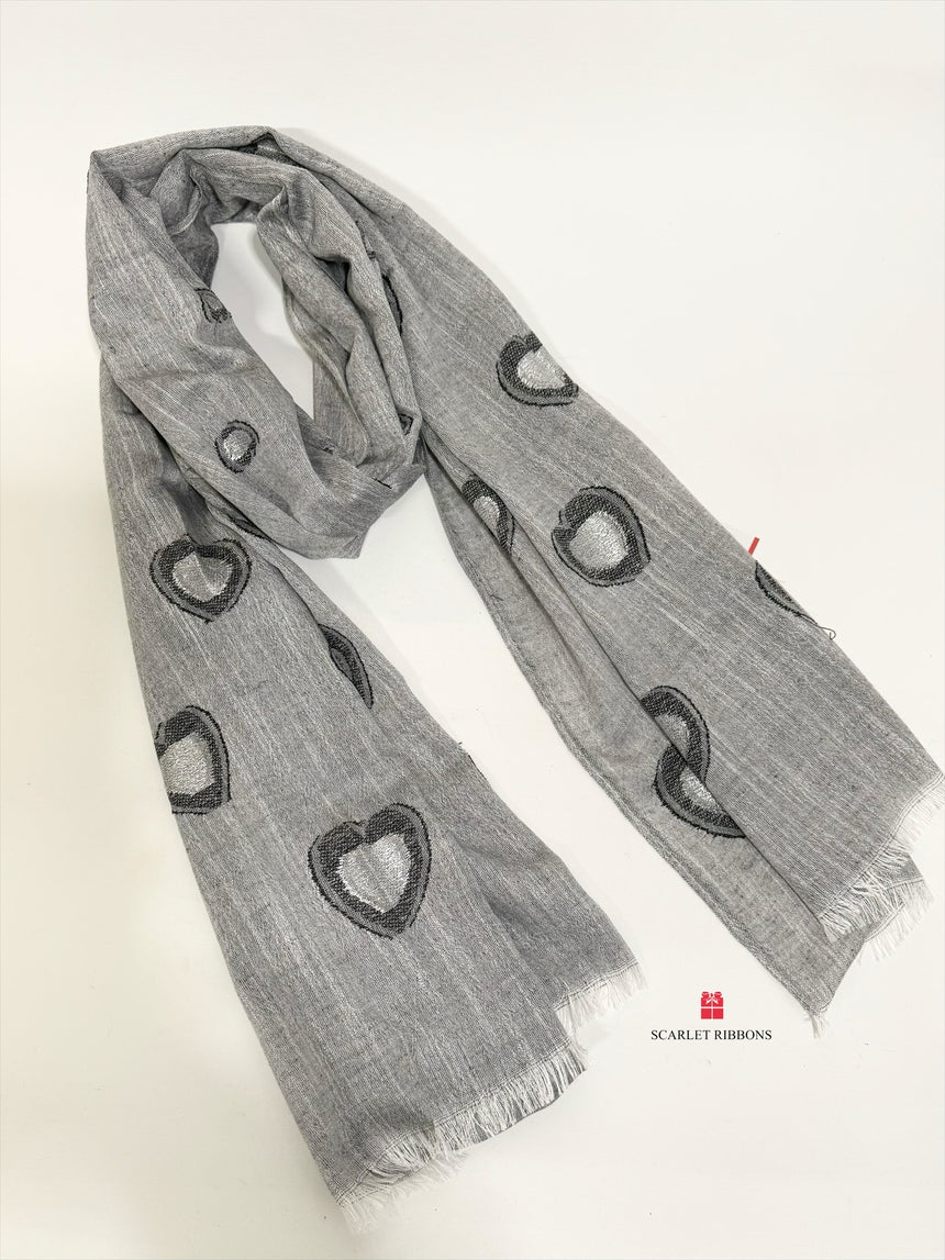 Lurex Metallic Heart Scarf  - Grey