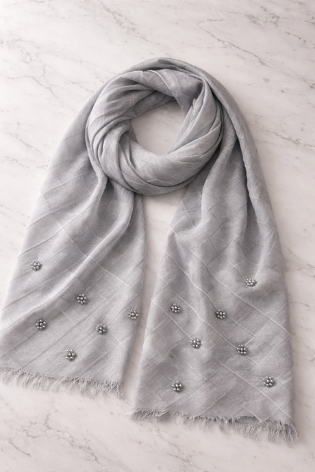 Pearl Detail Scarf - Grey