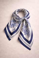 Blue / Cream Silky Square Scarf