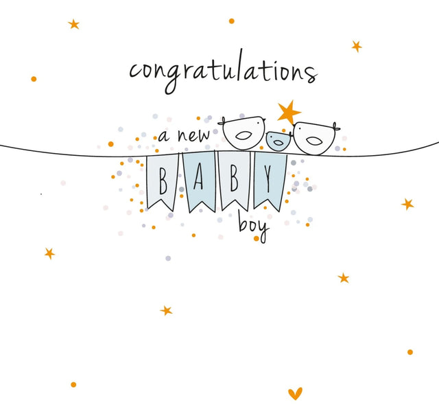 Congratulations New Baby Boy Card - Bunting & Birds