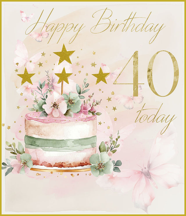 Happy Birthday 40 Card - Cake