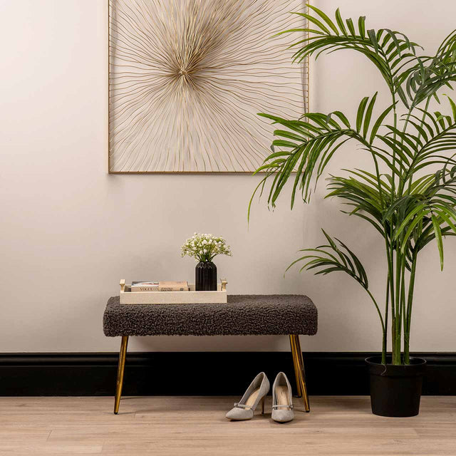 Charcoal Grey Boucle Bench with Gold Legs