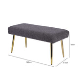 Charcoal Grey Boucle Bench with Gold Legs