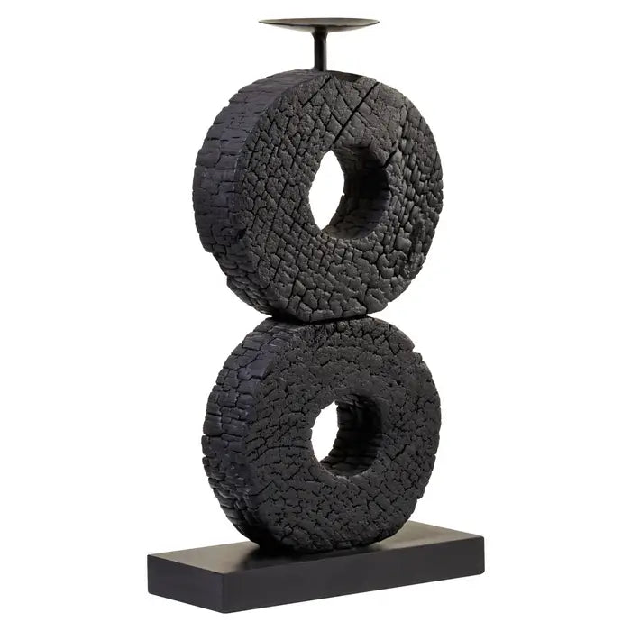 Fidel Charred Black Candle Holder - Large