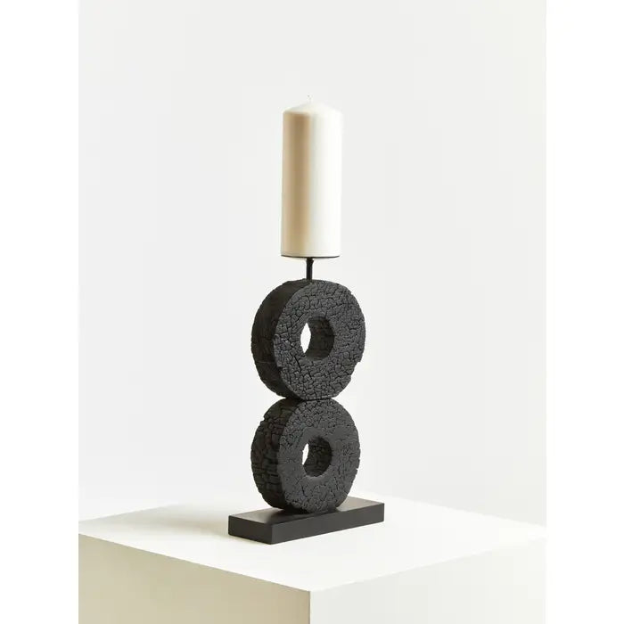 Fidel Charred Black Candle Holder - Large