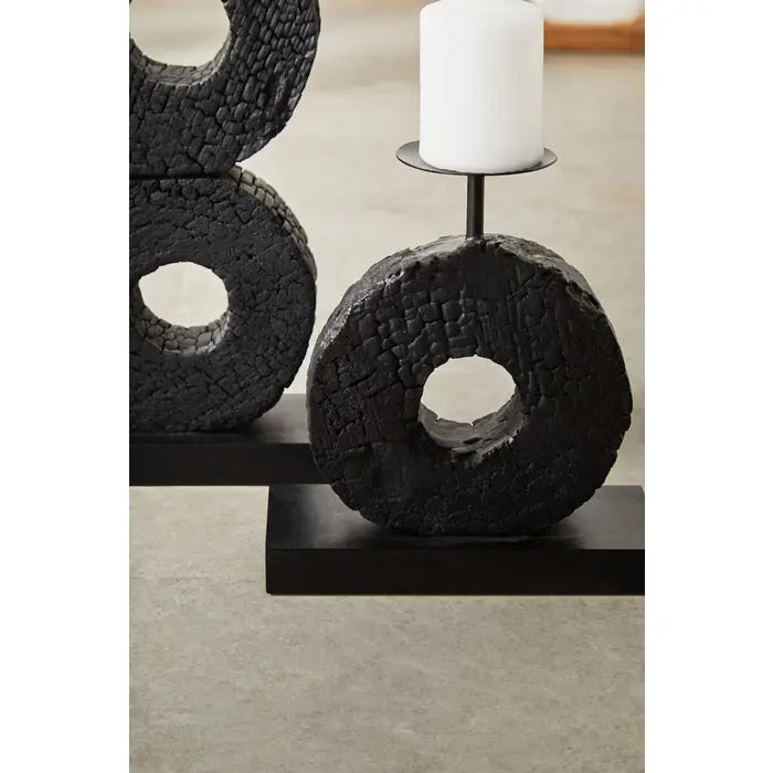 Fidel Charred Black Candle Holder - Small