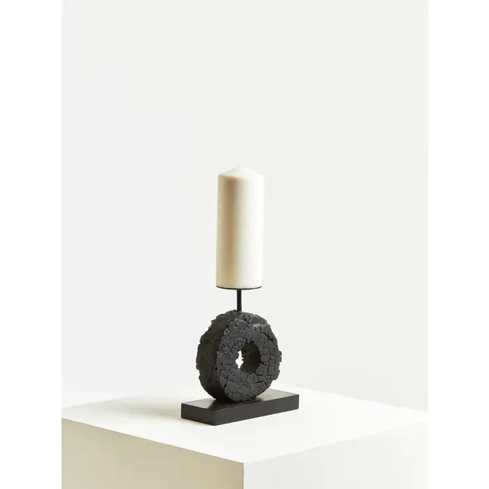 Fidel Charred Black Candle Holder - Small