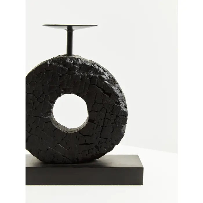 Fidel Charred Black Candle Holder - Small