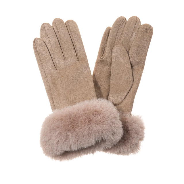 Faux Fur Cuff Gloves - Stone