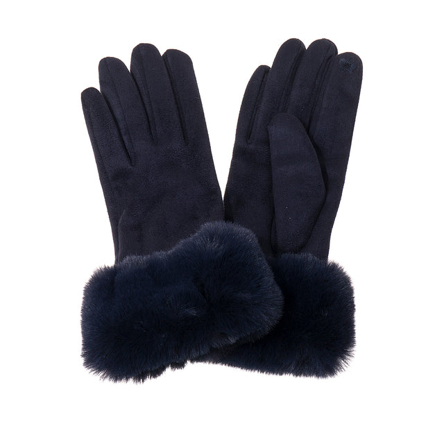 Faux Fur Cuff Gloves - Navy