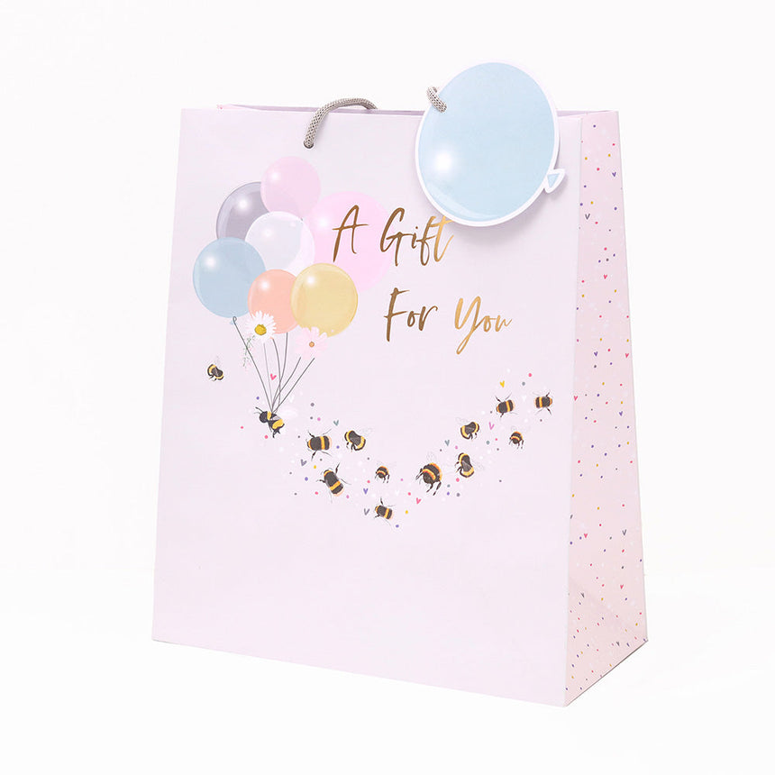 Belly Button Giftware Balloons And Bees Grey Gift Bag Larg