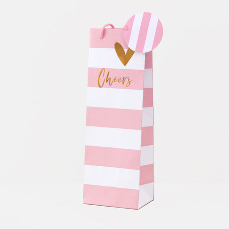 Belly Button Giftware Pink And White Stripe Bottle Bag