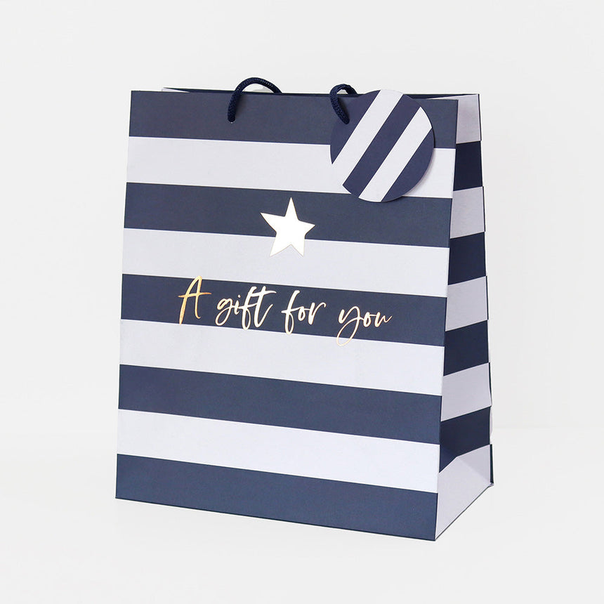 Belly Button Giftware Navy & White Stripe Large Gift Bag