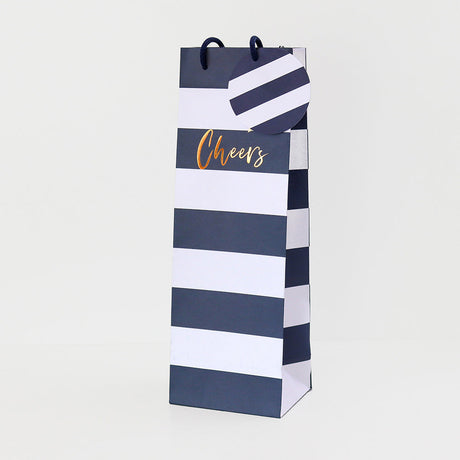 Belly Button Giftware Navy & White Stripe Bottle Gift Bag