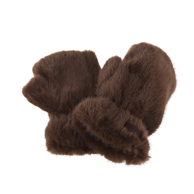 Faux Fur Fingerless Mitts - Chocolate