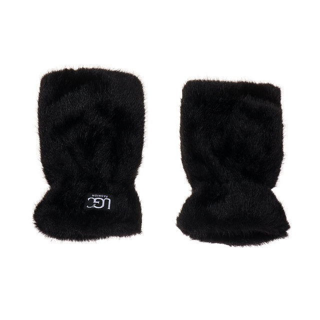 Faux Fur Fingerless Mitts - Black