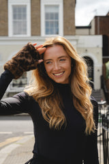 Faux Fur Fingerless Mitts - Leopard