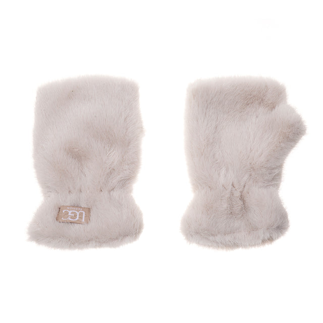 Faux Fur Fingerless Mitts - Cream