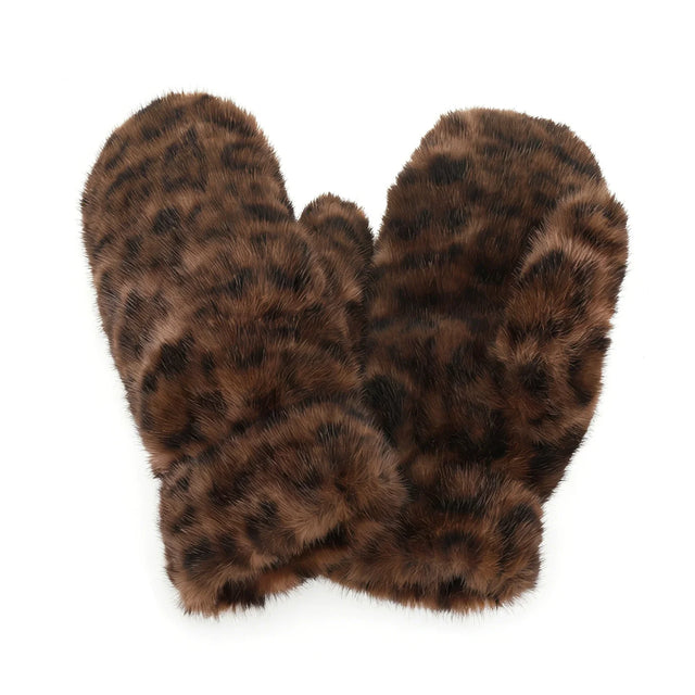 Faux Fur Mitts - Leopard