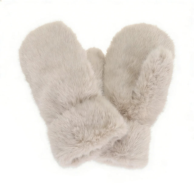 Faux Fur Mitts - Cream