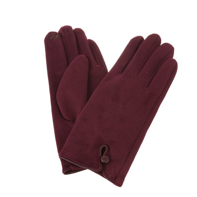 Button Detail Glove - Wine