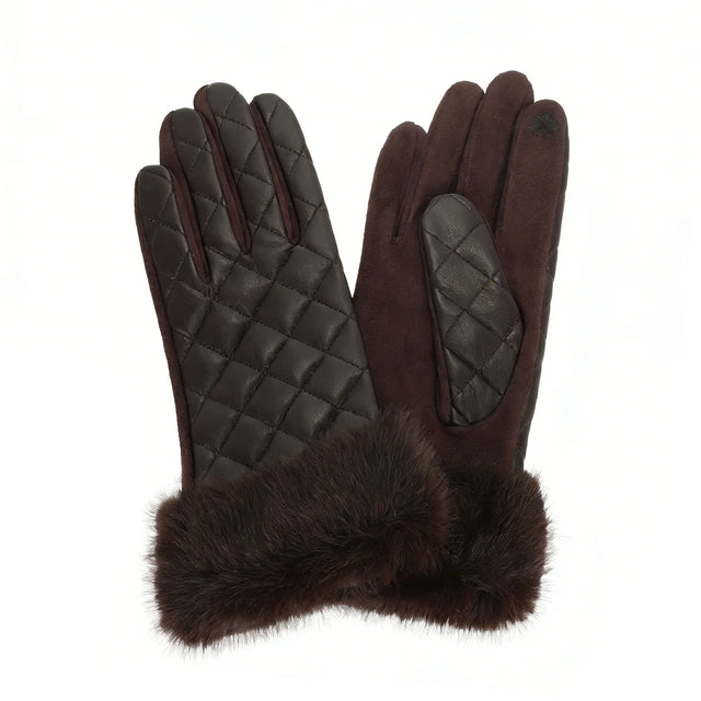 Quilted Faux Fur Glove - Chocolate