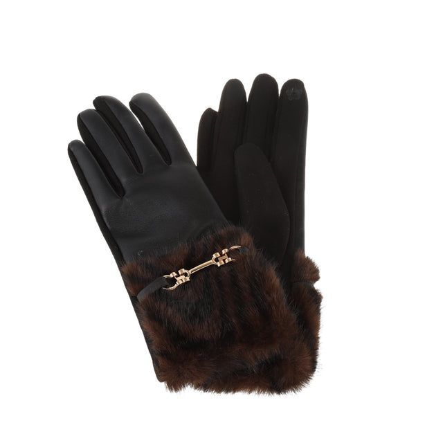Zebra Faux Fur Cuff with Horse Bit Detail Gloves