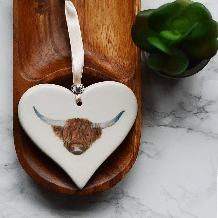 Highland Cow Ceramic Heart