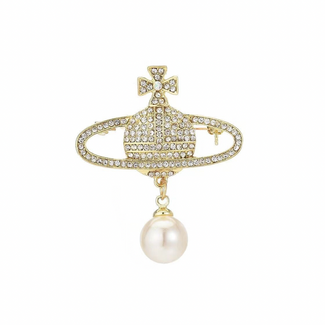 Orb Crown Brooch with Pearl - Gold
