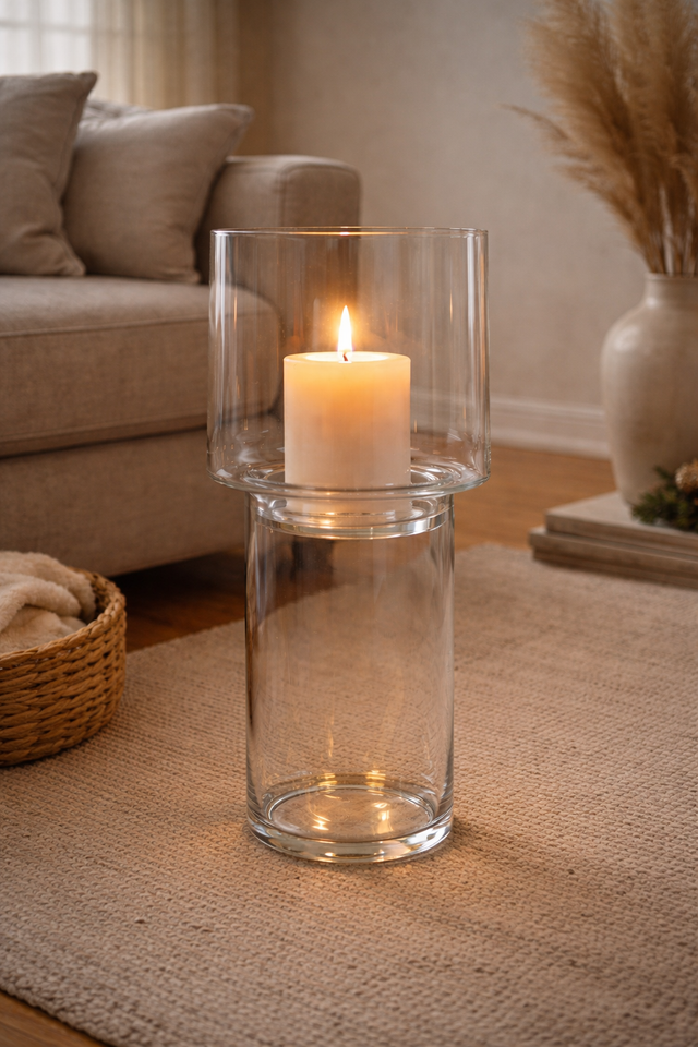 2 Piece Large Glass Hurricane