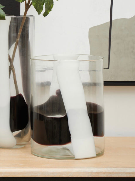 Small Wide Glass Vase with Abstract Pattern