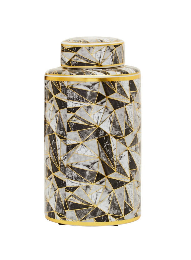 Black/Gold Marble Effect Pattern Ceramic Jar - Large