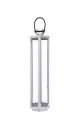 Large Silver Hexagonal Lantern with Leather Handle