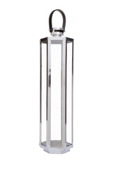 Large Silver Hexagonal Lantern with Leather Handle