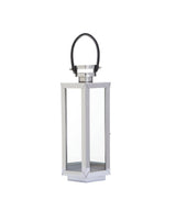 Small Silver Hexagonal Lantern with Leather Handle