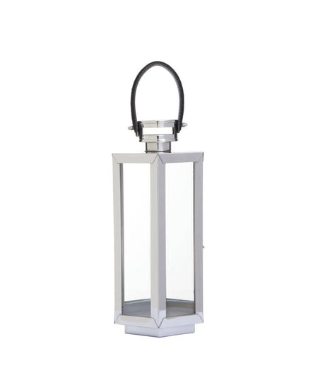 Small Silver Hexagonal Lantern with Leather Handle