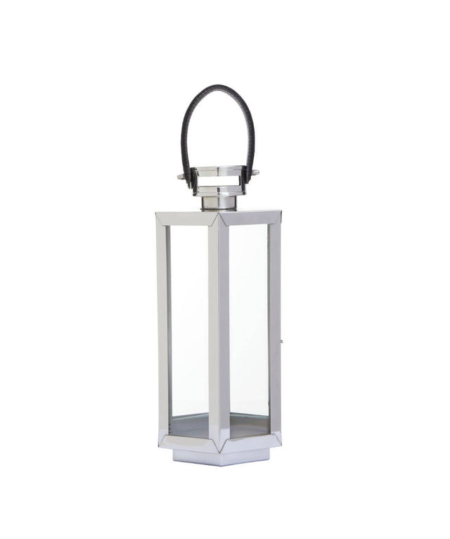 Small Silver Hexagonal Lantern with Leather Handle