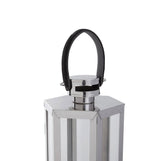 Small Silver Hexagonal Lantern with Leather Handle