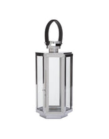 Small Silver Hexagonal Lantern with Leather Handle