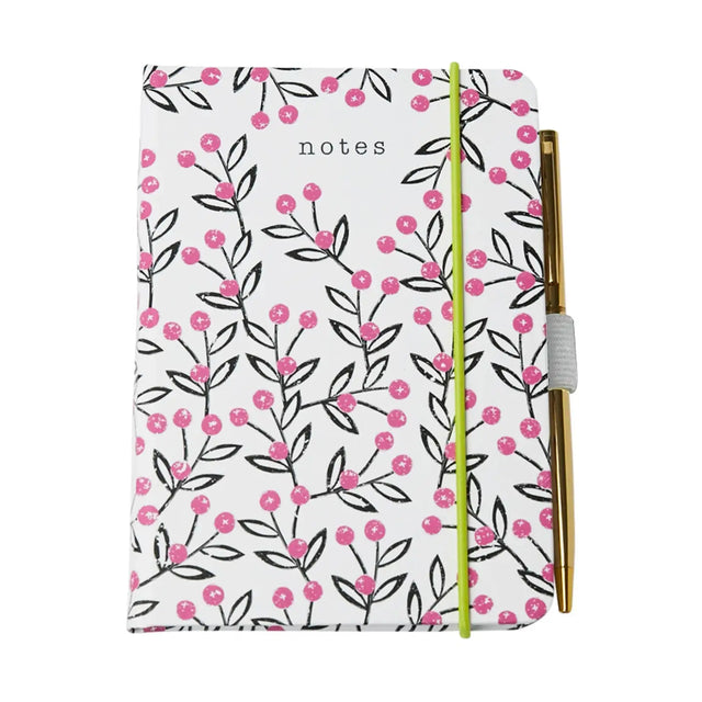 Pink Berries Pocket A6 Notebook with Pen