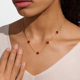 Joma Signature Clover Gold Plated Necklace - Red