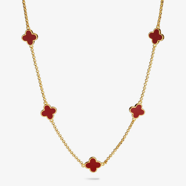 Joma Signature Clover Gold Plated Necklace - Red