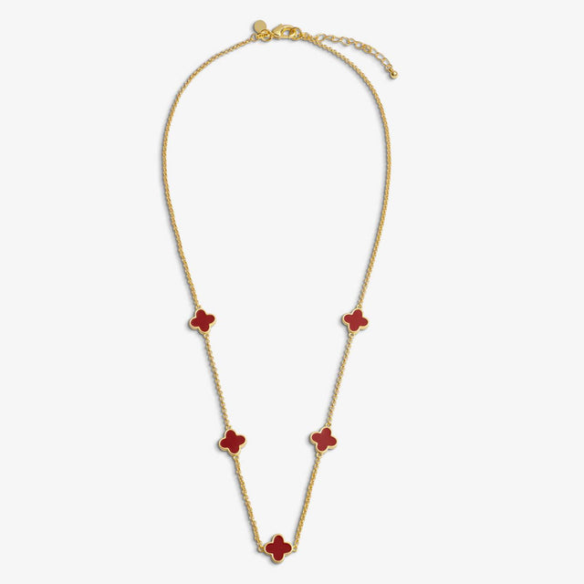 Joma Signature Clover Gold Plated Necklace - Red